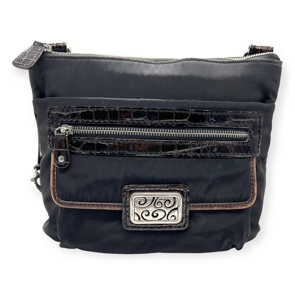 Brighton Carter Bag Purse Blk/Choc H92189 Sterling Silver Vinyl Crossbody - Picture 9 of 10